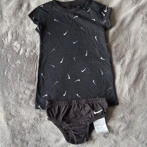 Nike Black T-Shirt and Shorts with White Swoosh